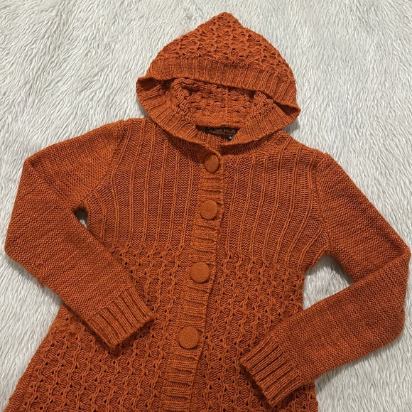 Peruvian Arte Meche Orange baby alpaca hoodie cardigan button down knit … - Picture 2 of 10